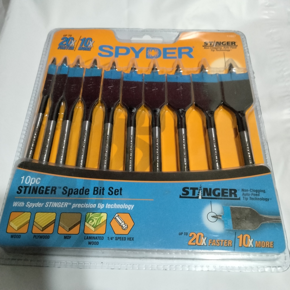 Brand New Spyder Stinger 10 PC. Spade Bit Drill Set Power Tool Accessory